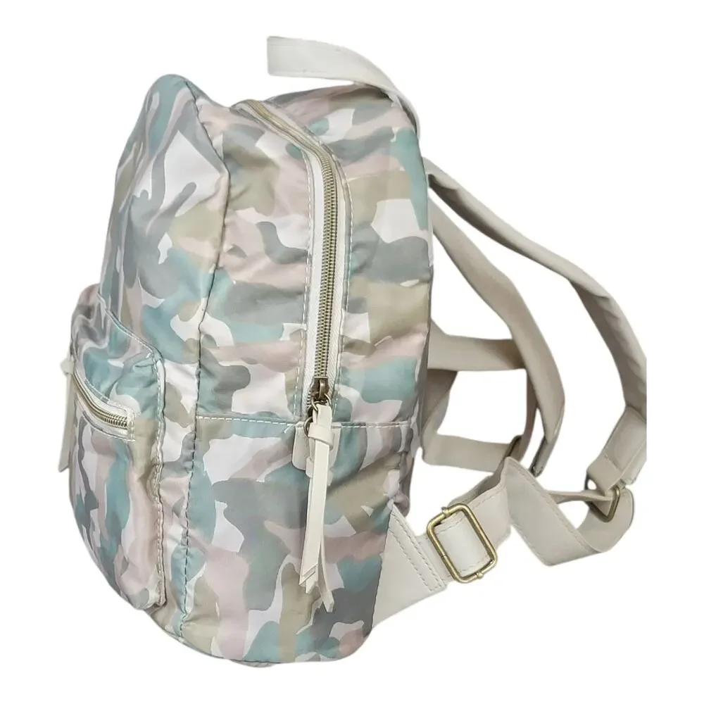 Pastel Camouflage Mini Backpack with White Faux Leather Straps‎